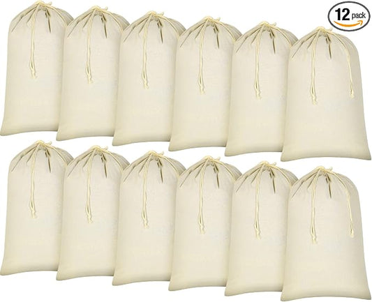 Remagr 12 Pcs 24" x 36" Canvas Laundry Bags Bulk Large Cotton Laundry with Drawstring Heavy Duty Hamper Liner Washable Dirty Clothes Santa Bag for Travel Household by Remagr