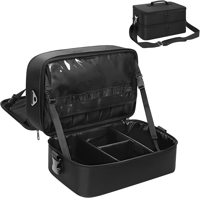 Extra Large Makeup Case, Professional Makeup Artist Traveling Bag, Double Layer Lightweight XL Makeup Travel Case Organizer for Artist Hairstylist Crafters with 2 Detachable Pouch & Shoulder Strap by OCHEAL