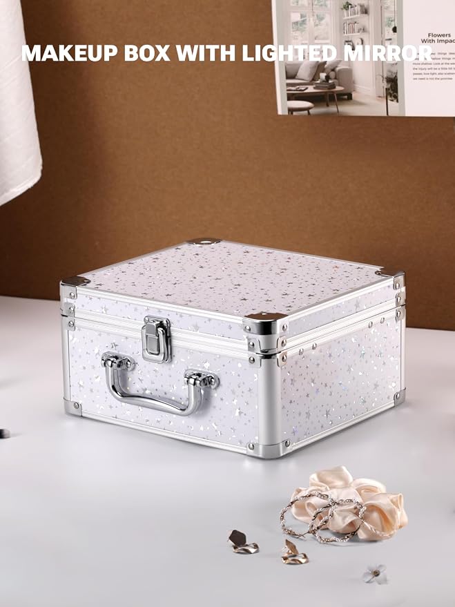 Qislee Makeup Box with Detachable Magnetic LED Mirror, Travel Train Case | Makeup Organizer, Cosmetic Travel Bag for Women, Adjustable Dividers, Brush Slots, Skincare Storage, Portable, Snow White - Image 6