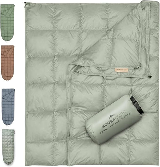 Down Camping Blanket with Footbox – Lightweight, Packable, Water Resistant Backpacking Quilt & Warm Puffy Compact Outdoor Throw – 52x77 with Stuff Sack for Stadium, Hiking & Travel by NooraNorth