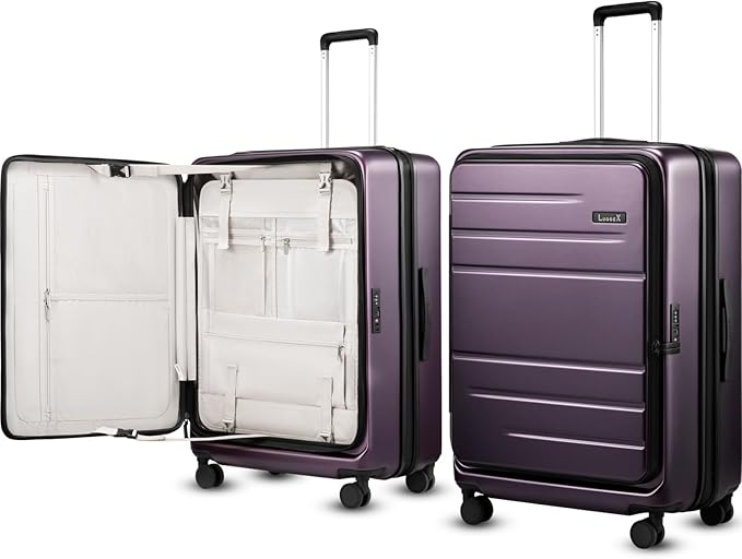 LUGGEX Checked Suitcase with Spinner Wheels, FLO5 Top Opening Expandable Polycarbonate Hard Shell Suitcase with TSA Approved Lock (FX-Core, Purple, 28 Inch) by LUGGEXLUGGAGE