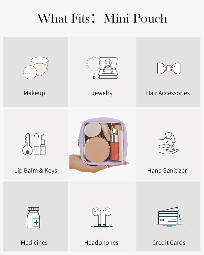 Pocmimut Clear Makeup Bag, Easy to Find Mini Makeup Bag for Purse, Travel Makeup Bag for Car, Compact Cosmetic Pouch for Daily Essentials,Purple - Image 3