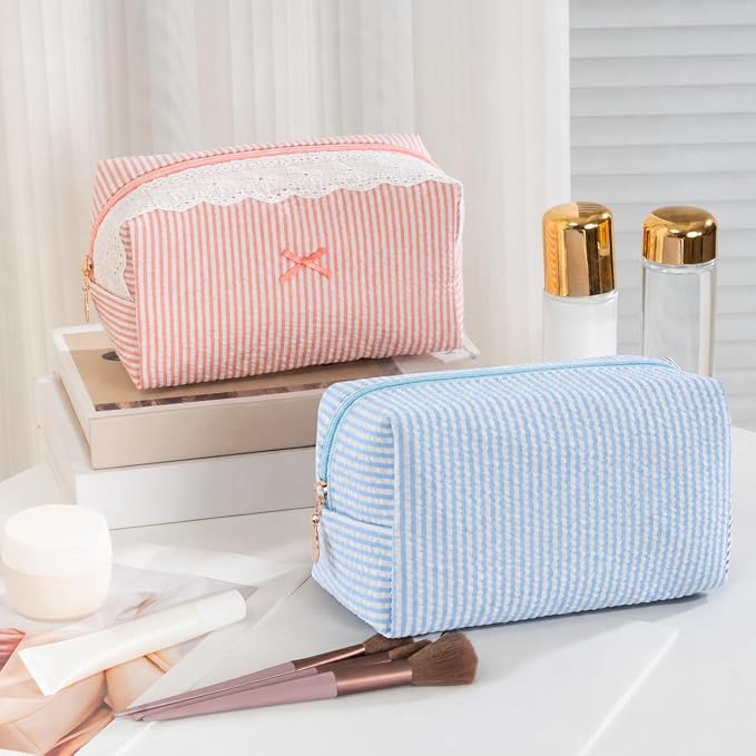 6PCS Makeup Bag Travel Toiletry Bag for Women, Small Cosmetic Bags Cute Blue Stripe Aesthetic Organizer Makeup Pouch for Purse Emergency Bag Pencil Case Accessory Bag - Image 5