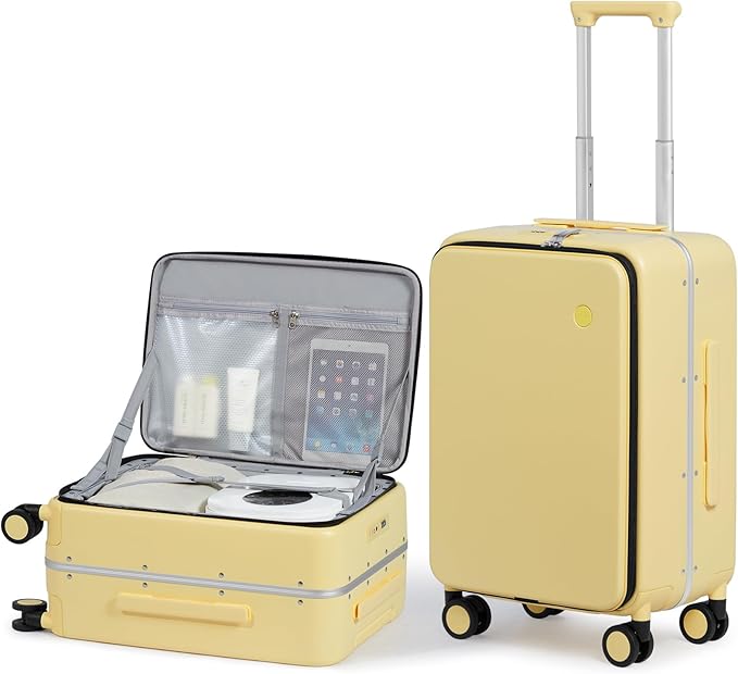 mixi 20 Inch Carry On Luggage 22x14x9 Airline Approved PC Hard Shell Suitcase Top Opening Aluminum Frame Travel Suitcases with Wheels, Lark Yellow by MIXI