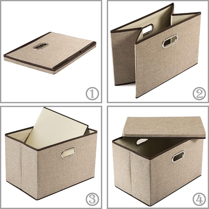 PRANDOM Extra Large Collapsible Storage Bins with Lids [5-Pack] Linen Fabric Foldable Storage Baskets Boxes Organizer Containers Cube with Cover for Bedroom Closet Office Nursery (22.8x15.75x13.8) - Image 5