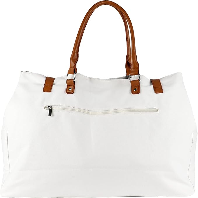 Lamyba Beach Bag with Vegan Leather Handle, Extra Large Beach Bag for Women Waterproof Sandproof, White | with Vegan Leather Handle - Image 5