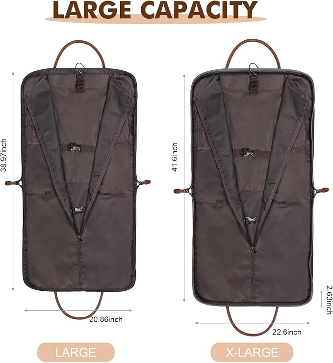 S-ZONE Carry on Garment Bag for Business Travel Canvas Leather Men Suit Cover | Leather Handle Straps, Multi-Pocket, Removable Shoulder strap, Trolley Sleeve, for Gym or Daily Use - Image 3