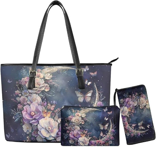 Women Purse Handbags Wallet Sets Leather Shoulder Tote Bag for Women,Top Handle Purse with Wrist Wallet Bag by Unknown