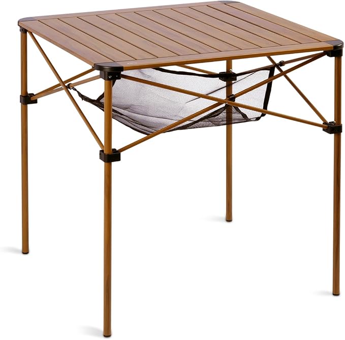 iClimb Lightweight Stable Alu. Folding Square Table Roll Up Top with Carry Bag for Camping Picnic Backyards BBQ Camp Kitchen (Nature, L) by iClimb