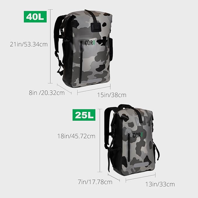 COR Surf Waterproof Backpack with Laptop Sleeve | Heavy Duty Hiking, Kayak Dry Bag Backpack | Roll-Top Closure (40L Camo) - Image 6