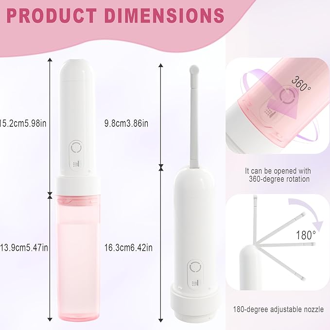 Rechargeable Electric Handheld Portable Bidet for Travel,Personal Hygiene Sprayer Bottle Buddy for Women & Men,Mobile Bidets for Toilet,High Pressure Foldable Compact USB-C Battery Powered (Pink)