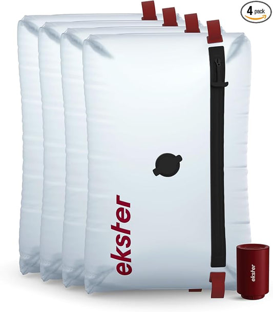 Ekster TravelPack Vacuum Kit Plus – Vacuum Seal Bags for Clothing Travel with Electric Air Pump, Compression Packing Cubes Alternative, Space Saver, Fits 10+ Days | Travel Essentials 2026-4 Pack by ekster