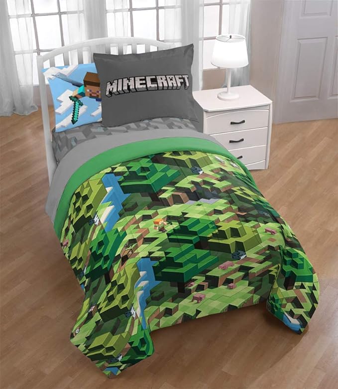 Minecraft Creeper Full Size Comforter Set 7 Piece Kids Bedding, Green | Video Gaming, Bed in a Bag, Comforter Sheets Shams Pillowcases, Official Product, Microfiber, Machine Washable, Boys Gift - Image 7