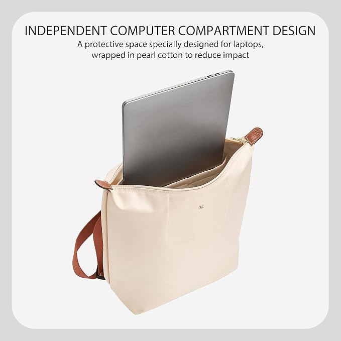 Soft Nylon Purse Organizer Insert for Longchamp Le Pliage M Backpack,Waterproof Lightweight with Laptop Compartment Long Champ Medium Backpack,Upgrade Taller Bag Insert with Cup Holder, Beige - Image 3