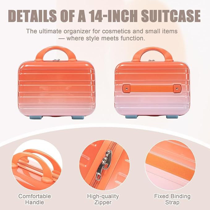 Gradient Color Suitcase 2-Piece Set, 20" Rotating Wheel Suitcase with 14" Cosmetic Case, Lightweight Durable Hardshell Luggage with 360° Spinner Wheels for Travel, Women & Girls (Blue+Red) - Image 7