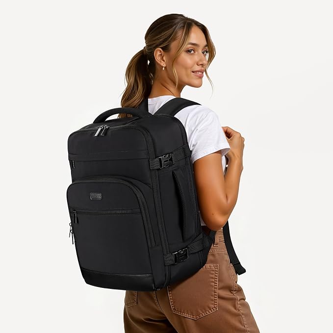 mibasies 40L Travel Backpack for Women & Men: Flight Approved Carry On Backpack, TSA Personal Item Bag with Water Bottle Pocket, Weekender Essentials Backpacks fits 17" Laptop - Black - Image 2