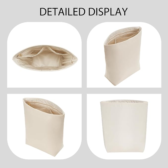 Soft Nylon Purse Organizer Insert for Longchamp Le Pliage M Backpack,Waterproof Lightweight with Laptop Compartment Long Champ Medium Backpack,Upgrade Taller Bag Insert with Cup Holder, Beige - Image 8