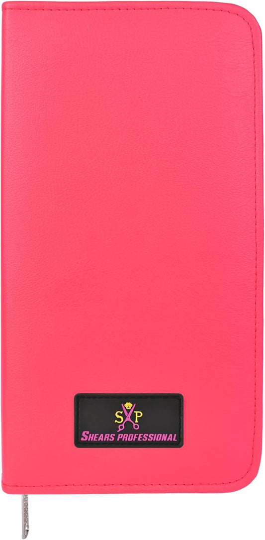Leather 5 Scissor & Shear Storage Case for Hairstylist - Hairdresser -Scissor Holder Perfect for home-saloon use (Pink) by ShearsProfessional