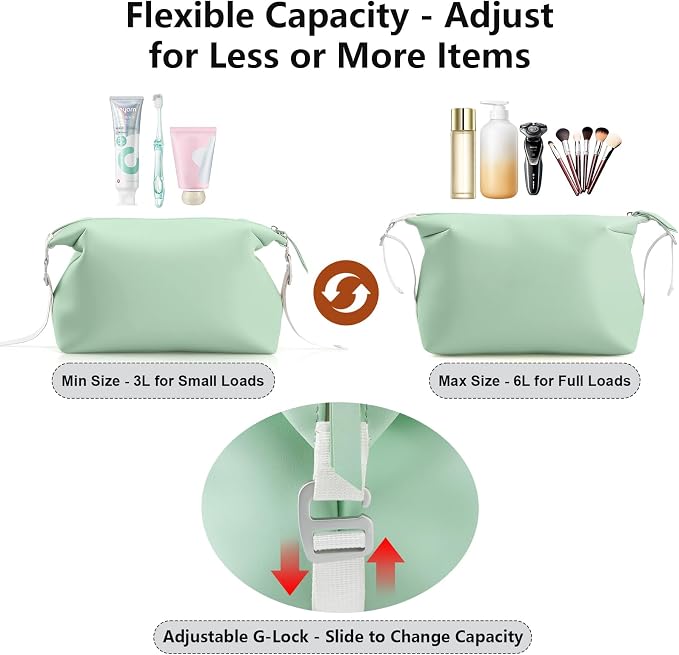 Vomgomfom 6L 13 Inch Silicone Toiletry Bag, Waterproof Leakproof Travel Cosmetic Organizer, Adjustable G-Buckle Compression Dopp Kit, Foldable Makeup Bag for Women & Men (Green, 13" 6L) - Image 3