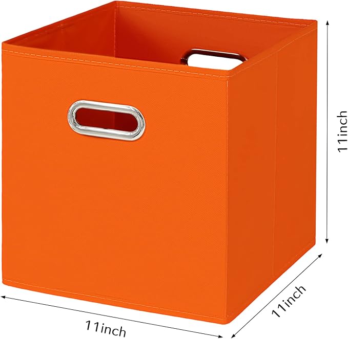 Fabric Cloth Storage Bins,Fabric Cube Bins Organizer with Dual Handles Foldable Cube Storage Baskets for Home Bedroom Storage,Set of 3,(Orange) - Image 2