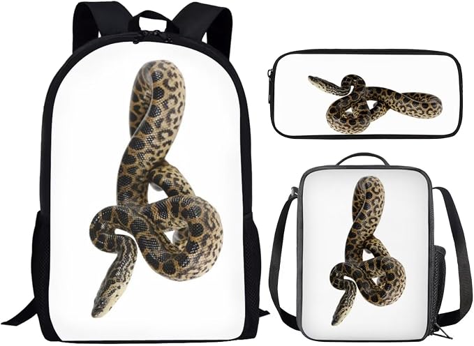 Kids Novelty Animal Backpack and Lunch Box for Boys Girls Student Lightweight 17 Inch School Snake Anaconda Backpack with Lunch Bag Pencil Case Kids Comfy Padded Black Large Bookbag - Image 2