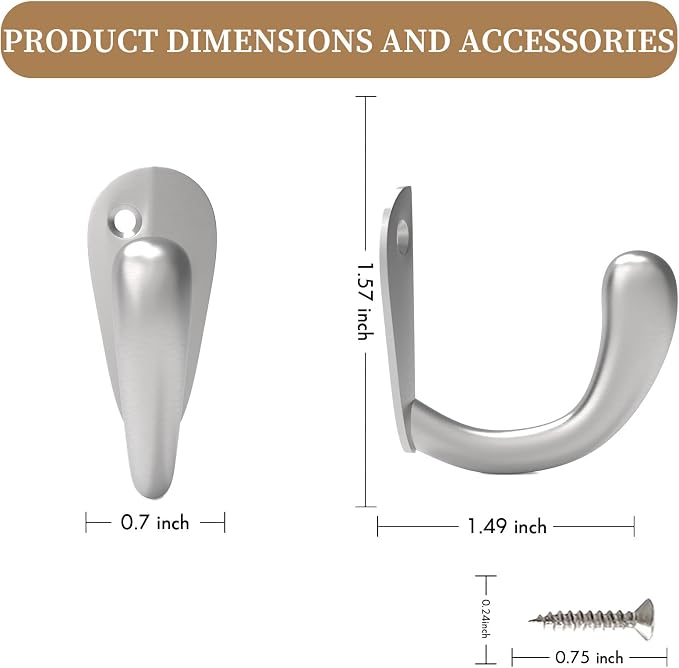 CBWLWJ 24 Pack Coat Hooks Wall Mounted Single Prong Robe Wall Hooks for Hanging Towel Hooks for Living Room, Bathroom, Kitchen, Bedroom for Coat, Bag, Scarf, Towel, Hat, Key, Cup (Silver) - Image 2