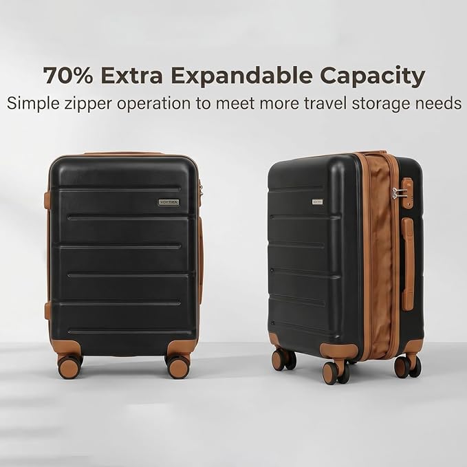 3-Piece Luggage Set with Carry On Luggage Set 22x14x9 Airline Approved, ABS Hardside Suitcase with 8 Spinner Wheels & TSA Lock, Expandable Suitcase for Men & Women (20/TB/DB Black) - Image 2