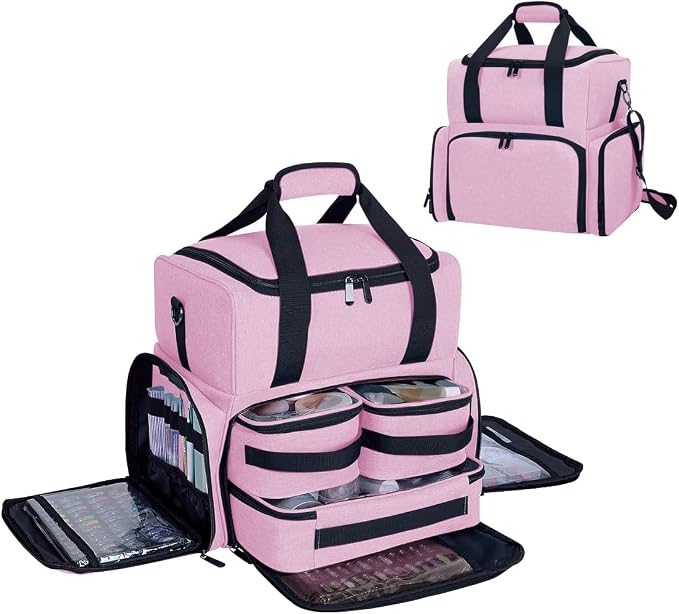 Large Makeup Bag Double Layer with 3 Removable Case,Pink | Large Makeup Bag with 3 Removable Case and 2 Removable Dividers Double Layer Travel Cosmetic Makeup Brushes Storage Section by UOZL