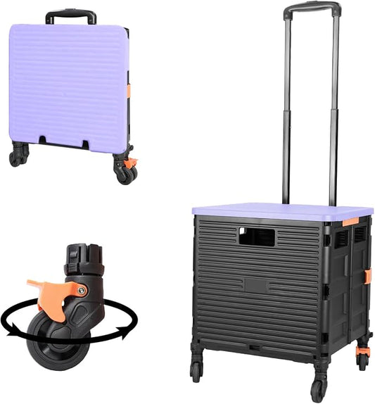 FELICON SELORSS Foldable Utility Cart Folding Portable Rolling Crate-Purple | Heavy Duty,Telescoping Handle,4 Rotate Wheels,Collapsible Handcart for Travel Shop Move Luggage Laundry Teacher Office Use by FELICON