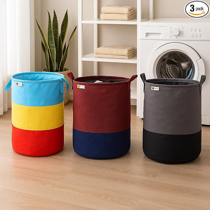 Non Woven Laundry Bag 45 L Durable And Collapsible Laundry Storage Bag With Handles Clothes&Toys Storage Foldable Laundry Bag For Dirty Clothes Combo Pack Of 3 Pc (Multicolor, Maroon&Grey) by UNICRAFTS