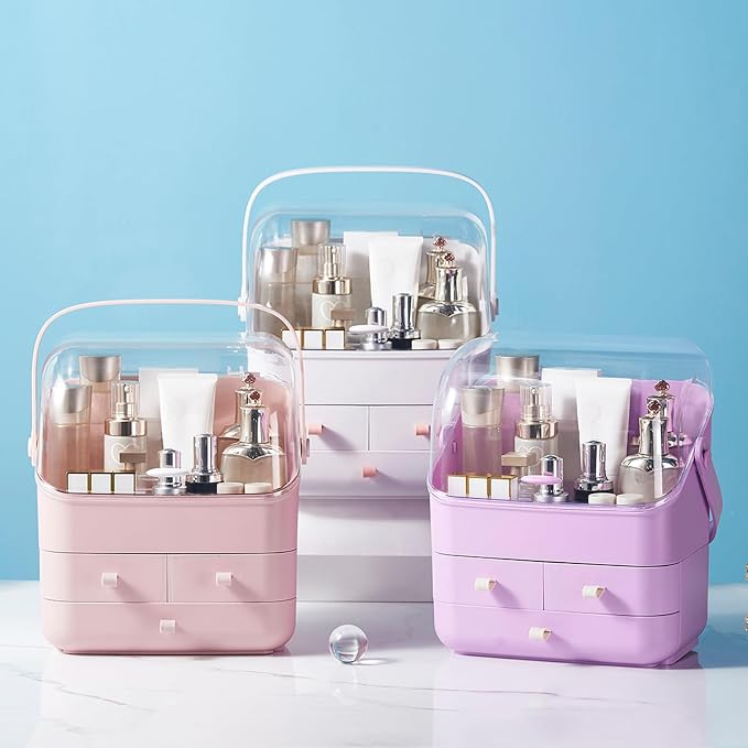 Large Makeup Organizer w Drawers Beauty Organizer Makeup Box Holder Vanity Organization Desk Countertop MakeUp Organizers Bathroom Counter Organizer Skincare Cosmetic Case Stand Dustproof Lid Gift - Image 8