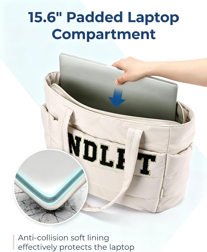 Needlepoint (NDLPT) Tote Bag & Clear Stitching Zipper Pouch Set (Beige) | Lightweight Puffy Project Bag for Embroidery Sewing Craft Storage Organizer – Gifts for Stitchers - Image 5