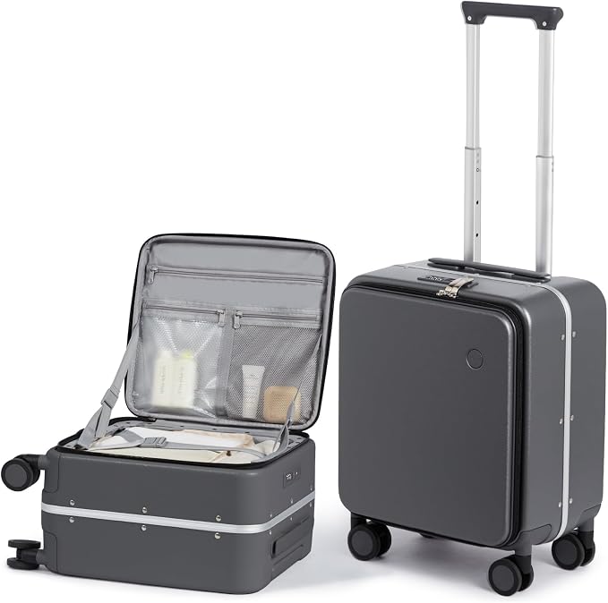 mixi 17x14x9 Carry On Luggage Underseat PC Hard Shell Suitcase Top Opening Aluminum Frame Travel Suitcases with Wheels, Rock Gray by MIXI