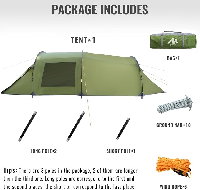 Camping Tents 2-4 Person, Double Layers Waterproof Backpacking Tents with Porch Quick Easy Set Up 2 Doors 4 Seasons Tents with Portable Carry Bag for Beach Picnic Hiking Travel Sports Outdoor - Image 8