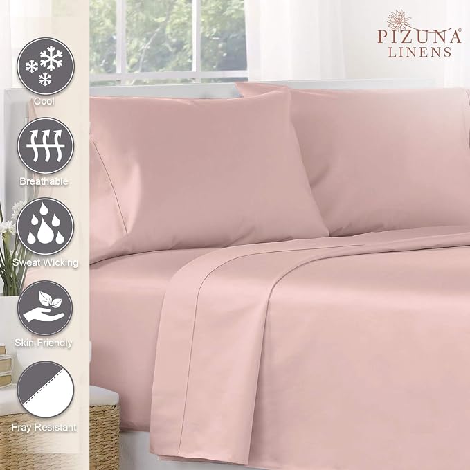 Pizuna Pure 100% Cotton Flat Sheets Only Full Rose (1 PC), Luxurious 400 Thread Count Long Staple Cotton Sateen with 4inch Hem (Combed Full Flat Sheet Only Cotton) - Image 2