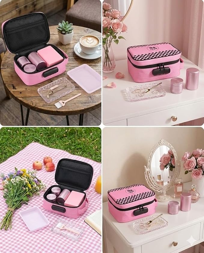 ANZOME Smell Proof Bag with Lock, Activated Charcoal Case, Pink | Lockable waterproof zipper pouch, controls odor, includes seven accessories, discreet stash organizer for home & travel, big - Image 5