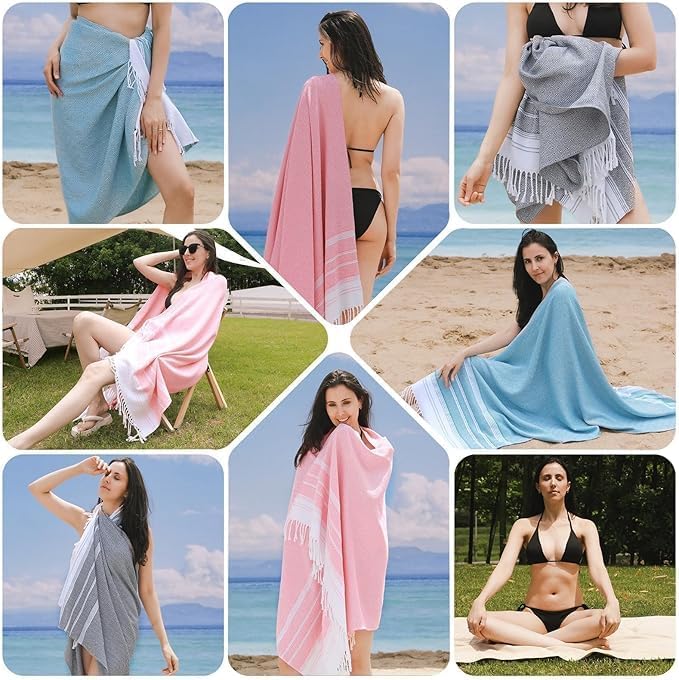 6 Packs Oversized Turkish Beach Towels Set Bulk Clearance Sand Free Pool Swim Bathroom Camp Large No Sand Towel Adults Travel Essentials Cruise Must Haves Accessories Vacation Stuff Green Dot Set - Image 6