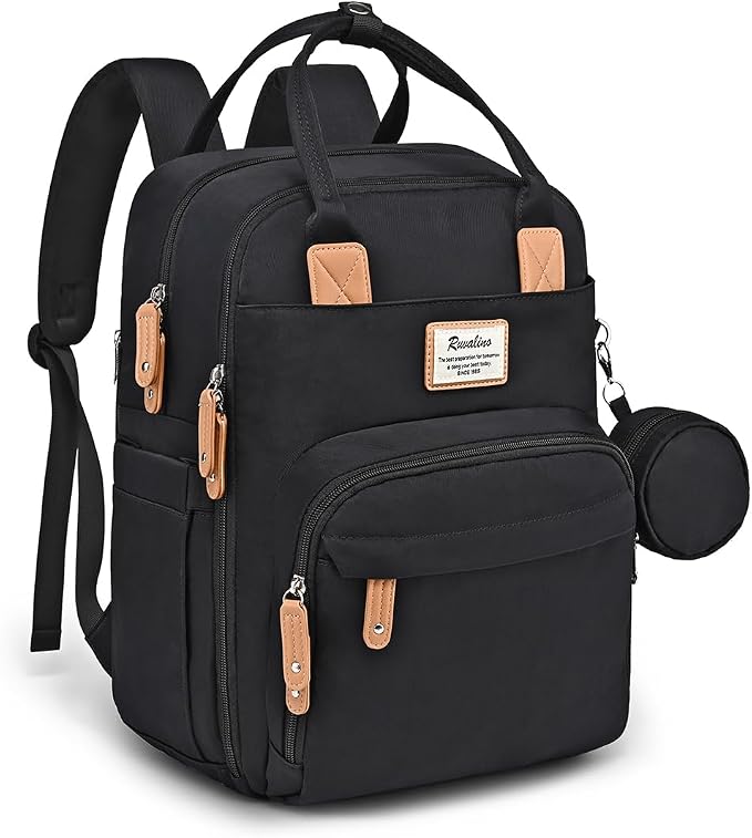 RUVALINO Diaper Bag Backpack, Multifunction Travel Pack Maternity Baby Changing Bags, Large Capacity, Waterproof, Black by RUVALINO
