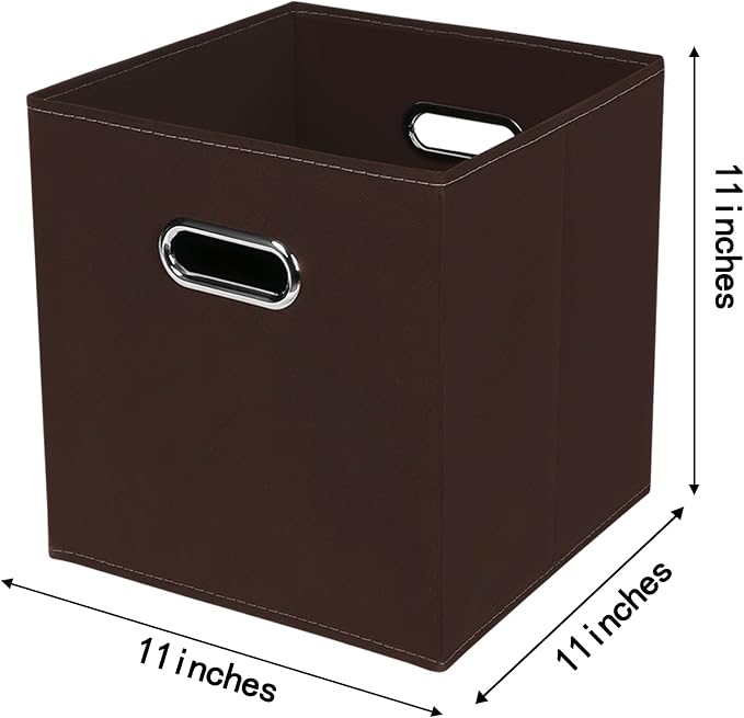 Fabric Cloth Storage Bins,Fabric Cube Bins Organizer with Dual Handles Foldable Cube Storage Baskets for Home Bedroom Storage,Set of 6,(Coffee) - Image 2