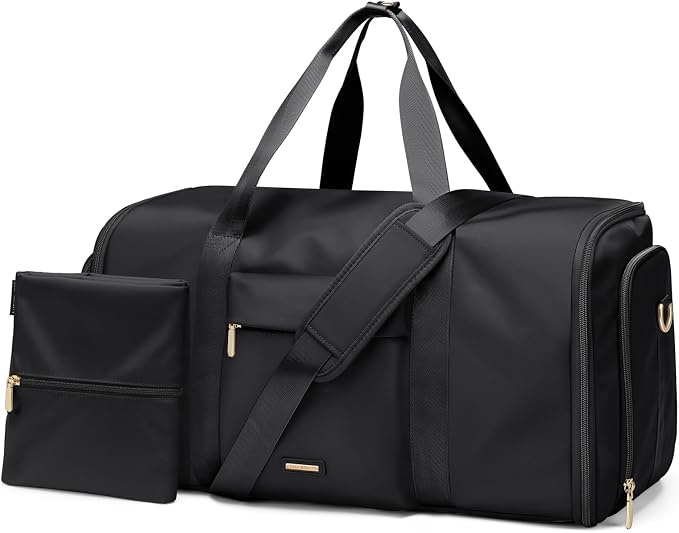 Convertible 2-in-1 Garment Bags for Travel,Women Men Carry On Garment Duffle Bag With Shoe Compartment,Hanging Suit bag,48L,Black by GOLFQUALITY