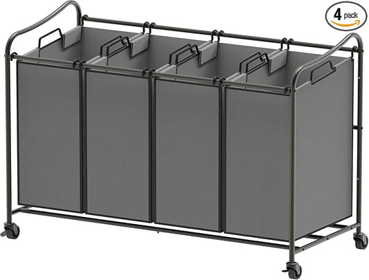 Simple Houseware 4-Bag Heavy Duty Laundry Sorter Rolling Cart, Dark Grey | Removable Bags and Lockable Wheels for Laundry Room Organization by SimpleHouseware