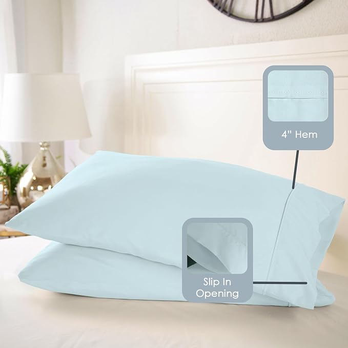 Pizuna Pure 100% Luxury Cotton King Size Pillow Case Baby Blue, 1000 Thread Count 100% Long Staple Cotton Sateen Pillowcase, Pillow Covers with Stylish 4" Hem (Combed Cotton King Pillowcase) - Image 3