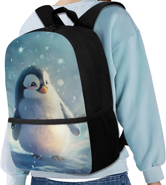 Penguin Backpack for Girls Kids Backpack with Lunch Box Water Bottle Holder with Strap and Soft Pencil Case 4PCS Set Cute Bookbag with Front Pocket 17 inch Large Capacity School Bag for Boys - Image 2
