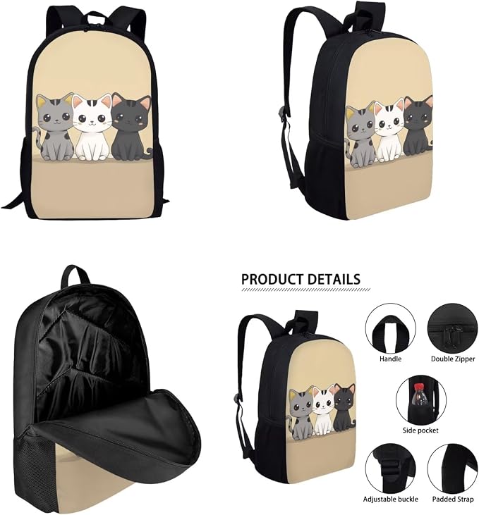 Cute Cat Backpack for Girls 8-10/10-12/12-14 with Lunch Box Middle School Bookbags for 7th Grade Gilrs Back Pack Lunchbox Set Kids Book Bag Lunchbag Student Schoolbag Pencil Case Set - Image 2