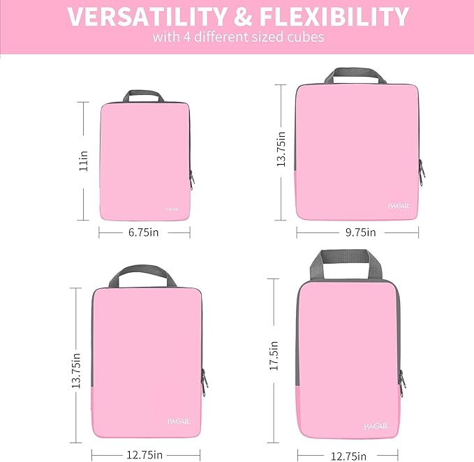 BAGAIL 4 Set/6 Set/8 Set Compression Packing Cubes Travel Accessories Expandable Packing Organizers (Cloth Pattern, 4-Pink) - Image 2