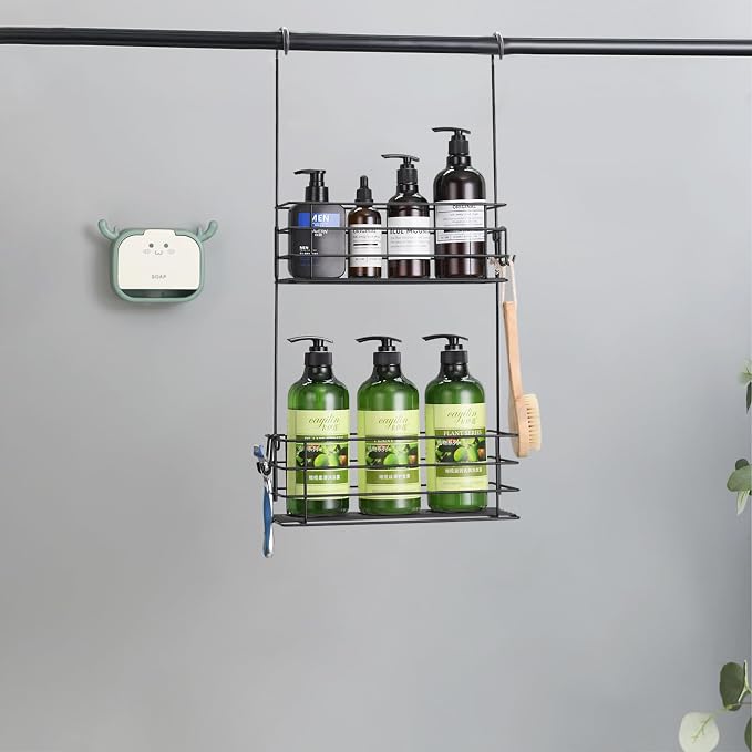 Shower Organizer Hanging Shower Caddy with Rotatable Hook bar Over the Door and Can be Hung on the Faucet or Claw Foot, Stainless Steel Rust Proof and Durable （Black） - Image 4