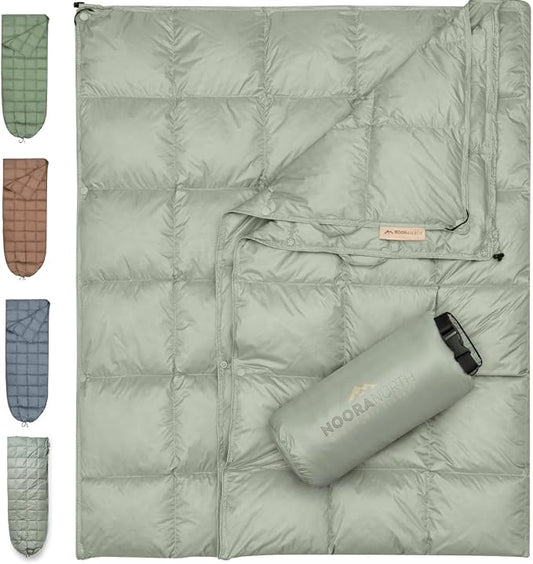 Down Camping Blanket with Footbox – Lightweight, Packable, Water Resistant Backpacking Quilt & Warm Puffy Compact Outdoor Throw – 52x77 with Stuff Sack for Stadium, Hiking & Travel by NooraNorth