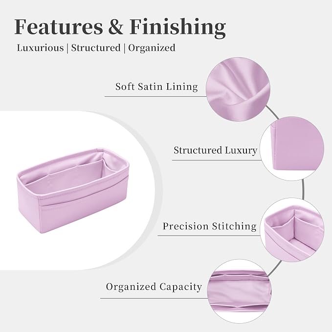 Satin Purse Organizer for Birkin 30 Sellier, Mauve Sylvestre | Custom Fit, Multiple Pockets, Lightweight Purse Essentials, Ideal for Travel, Shopping, and Daily Use - Image 5