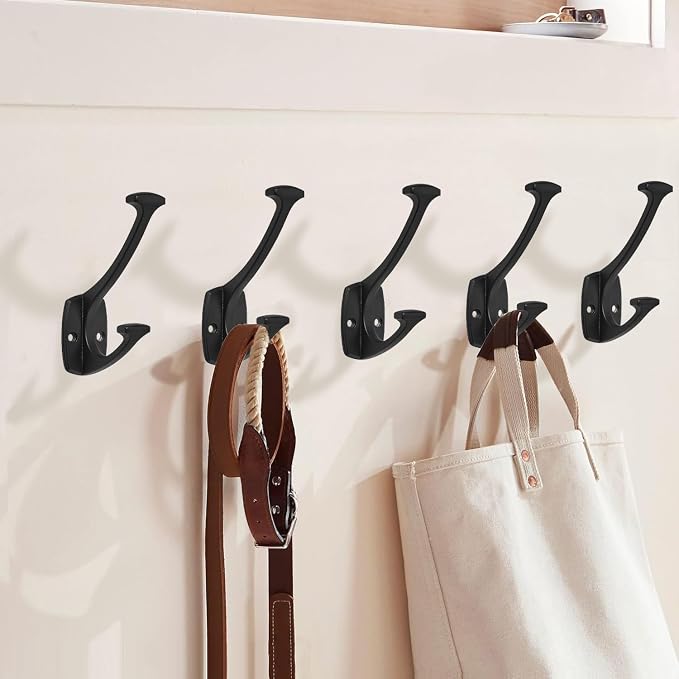 10 Pack Matte Black Hooks Decorative Heavy Duty Solid Large Coat Hooks for Towel Hanging Coats Robe Wall Mounted Towel Bags Door Back Bathroom Wall Hook. - Image 5