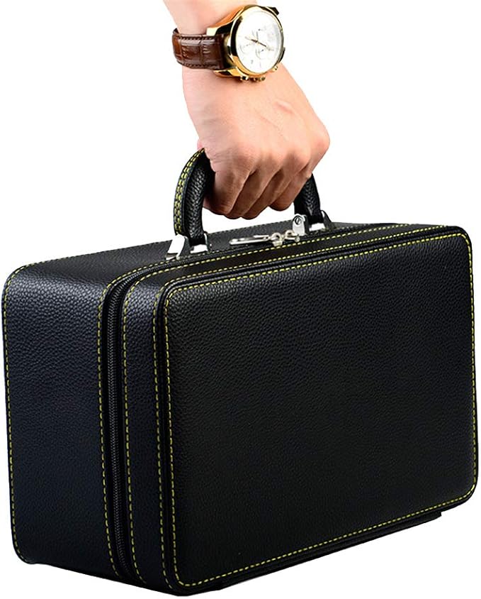 Oirlv Black Leather Jewelry Box Handmade Travel Jewelry Organizer Storage Case Holder For Girl Lady Earring,Ring,Necklace,Pendant,Watch,Bracelet.(3 layers) - Image 5